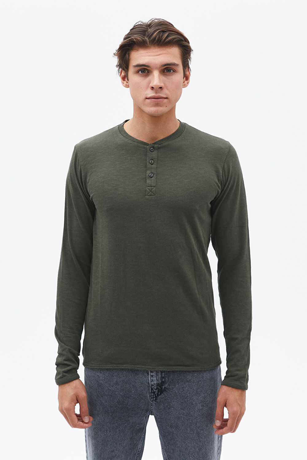 Haki Bisiklet Yaka T-Shirt_0