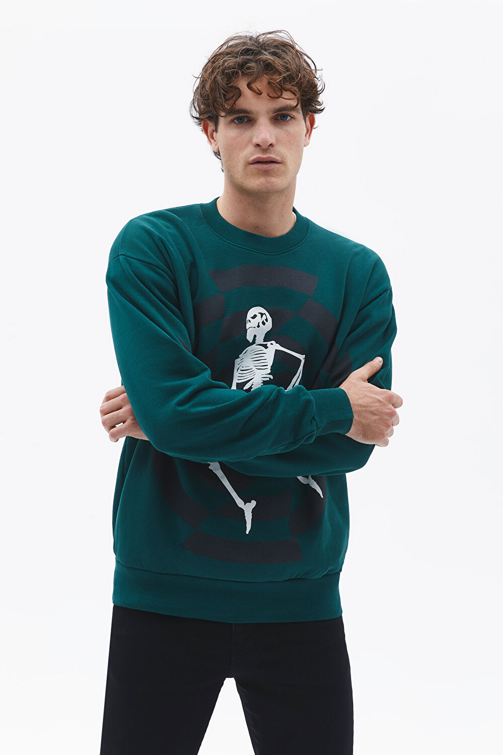 Yeşil Relax Kalıp Bisiklet Yaka Sweatshirt_3