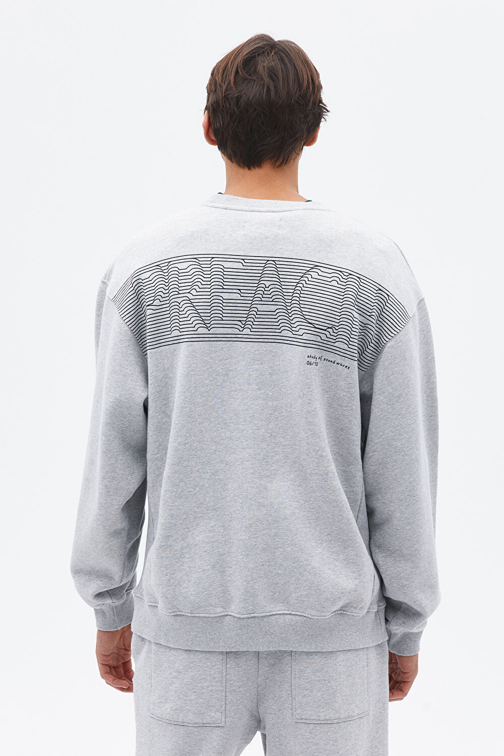 Gri Melanj Relax Kalıp Bisiklet Yaka Sweatshirt_2