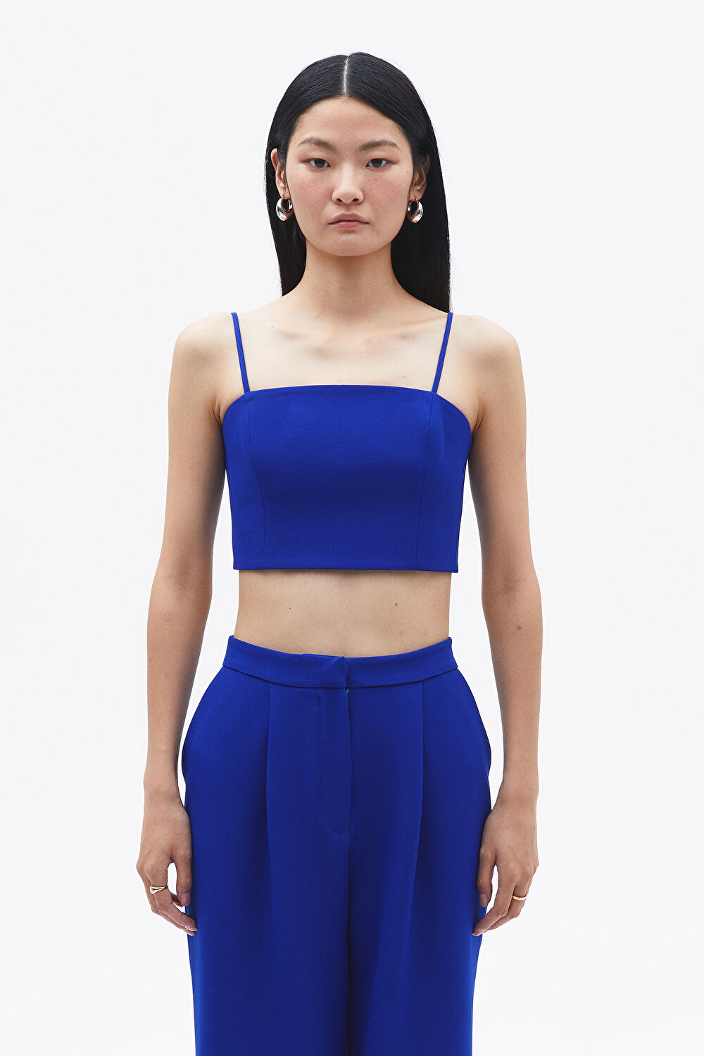 Saks Askılı Crop Bluz_0