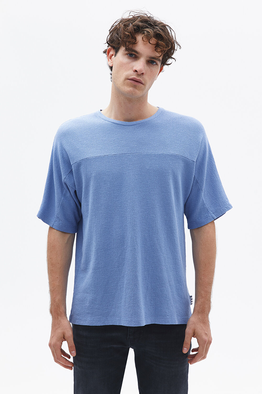 Oversize Çok Renkli Bisiklet Yaka Baskılı T-Shirt_0