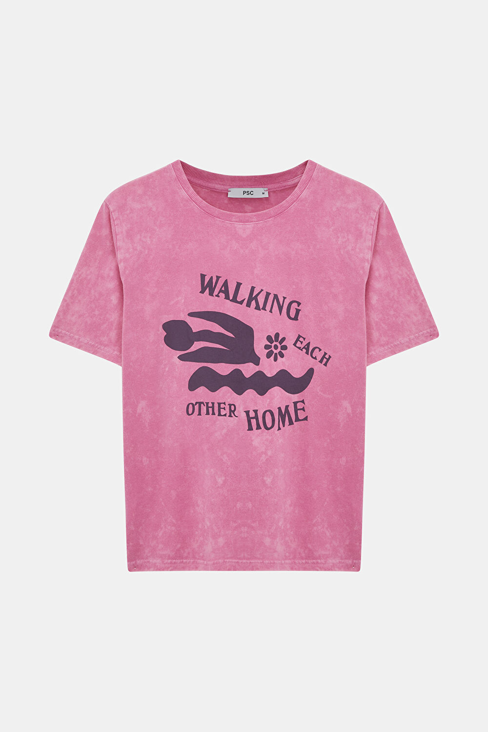 Pembe Bisiklet Yaka Baskılı T-Shirt_4