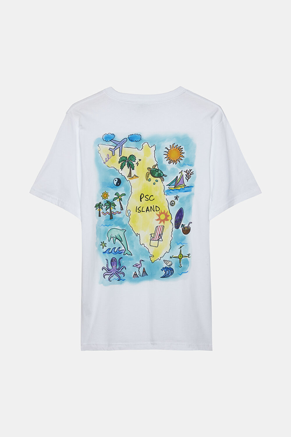 Beyaz Bisiklet Yaka Baskılı T-Shirt_6