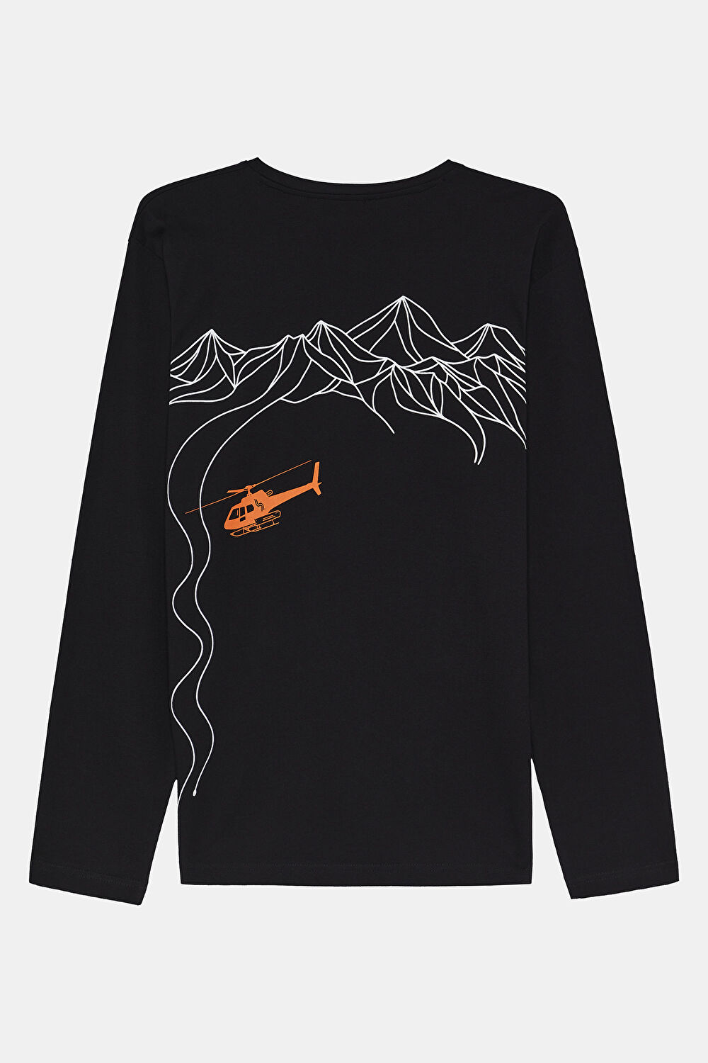 Heliski Siyah Bisiklet Yaka Baskılı T-Shirt_2