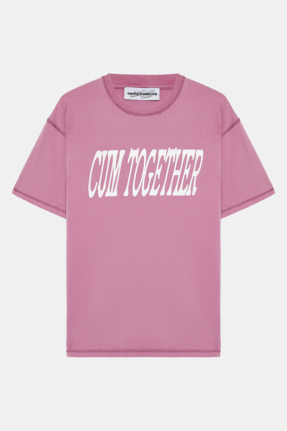 Pembe Bisiklet Yaka Baskılı T-Shirt_0