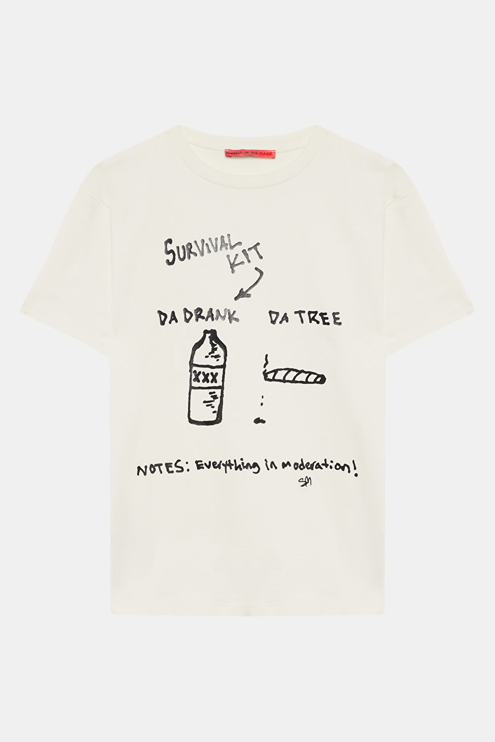 Oversize Ekru Bisiklet Yaka Baskılı T-Shirt_0