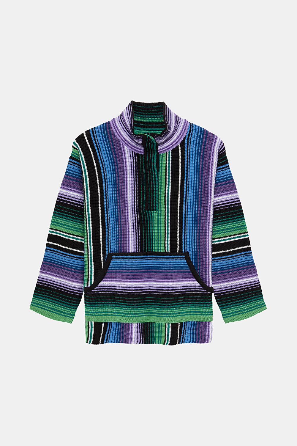 Yeşil Çizgili Polyester Akrilik Kazak_0