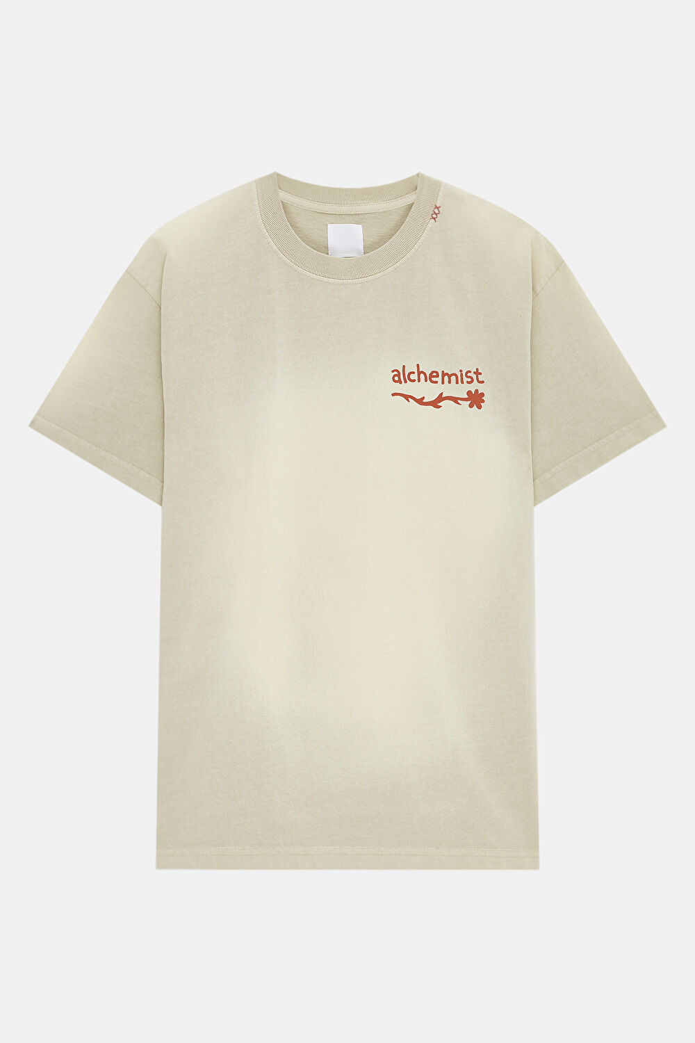 Relax Kalıp Krem Bisiklet Yaka Baskılı T-Shirt_0
