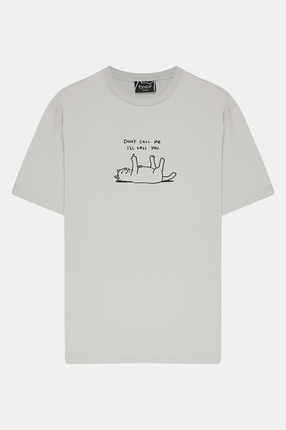 Relax Kalıp Gri Bisiklet Yaka Baskılı T-Shirt_0