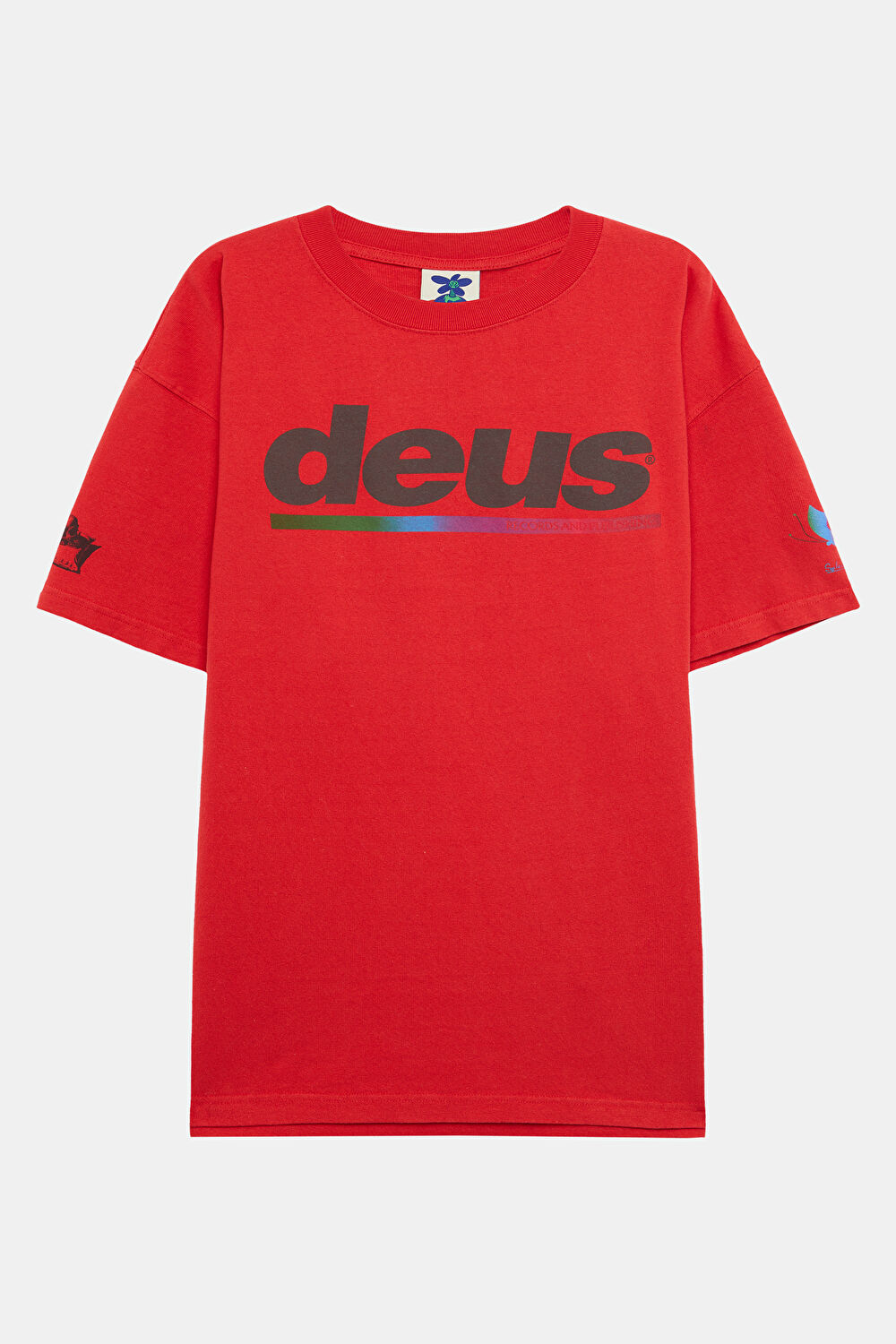 Relax Kalıp Kırmızı Bisiklet Yaka Baskılı T-Shirt_0