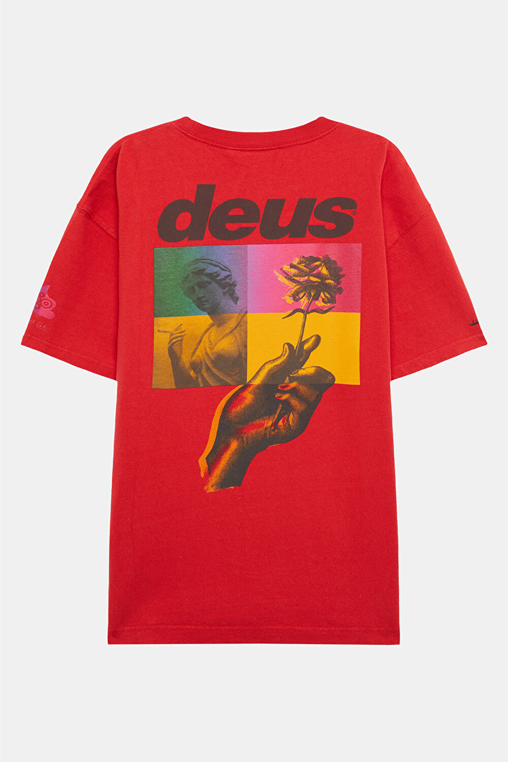 Relax Kalıp Kırmızı Bisiklet Yaka Baskılı T-Shirt_2