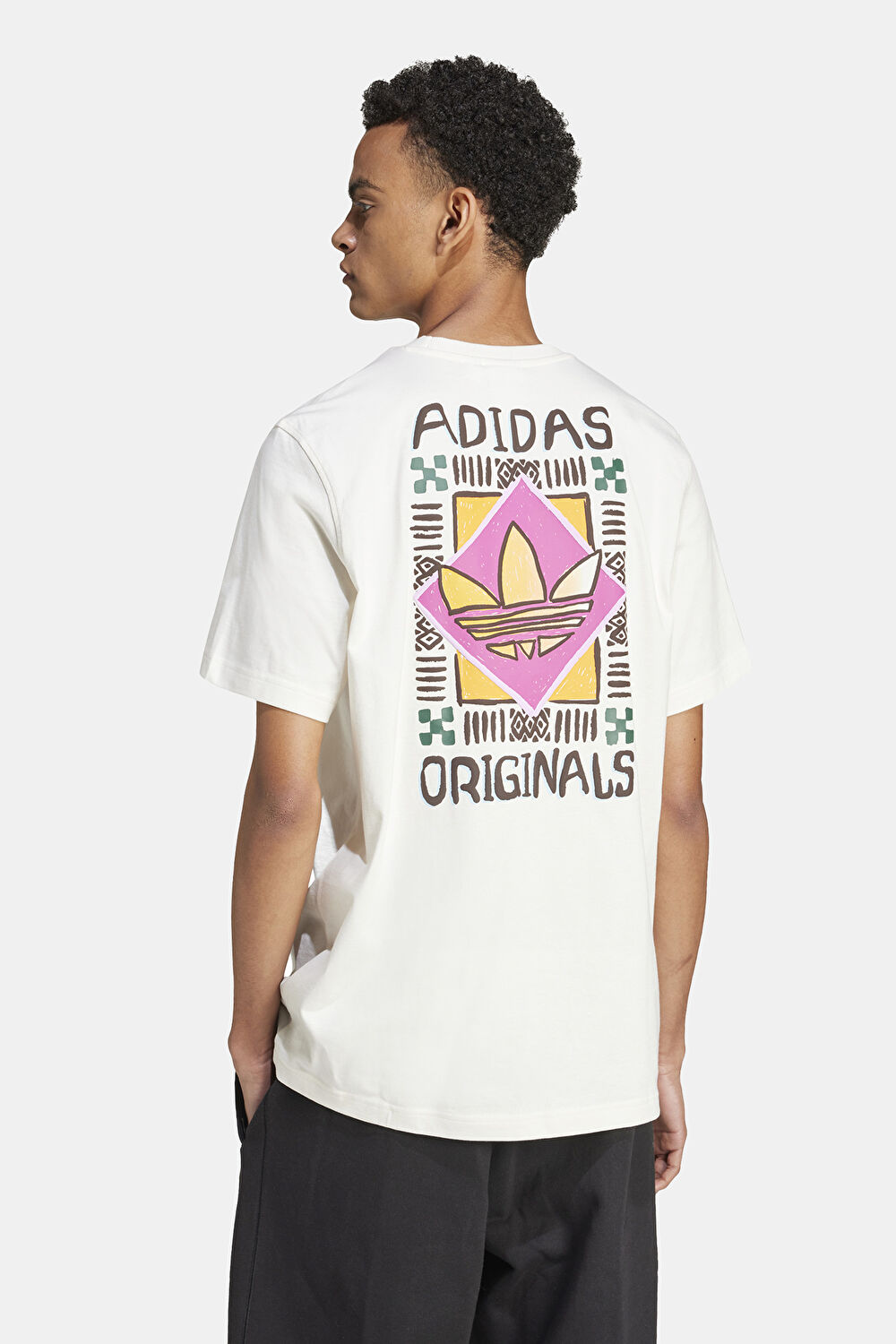 Relax Kalıp Krem Bisiklet Yaka Baskılı T-Shirt_2