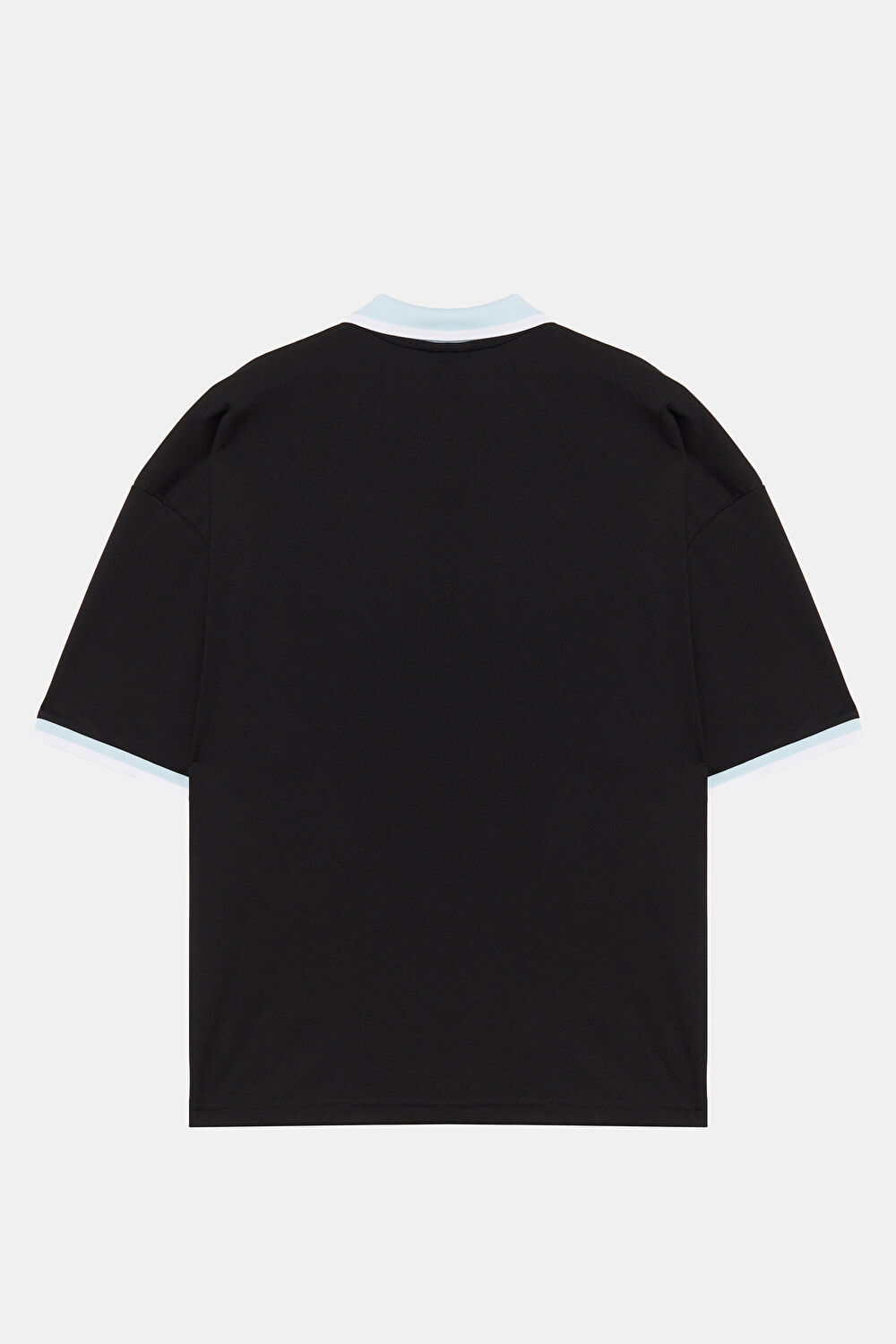 Oversize Siyah Polo Yaka Baskılı T-Shirt_4