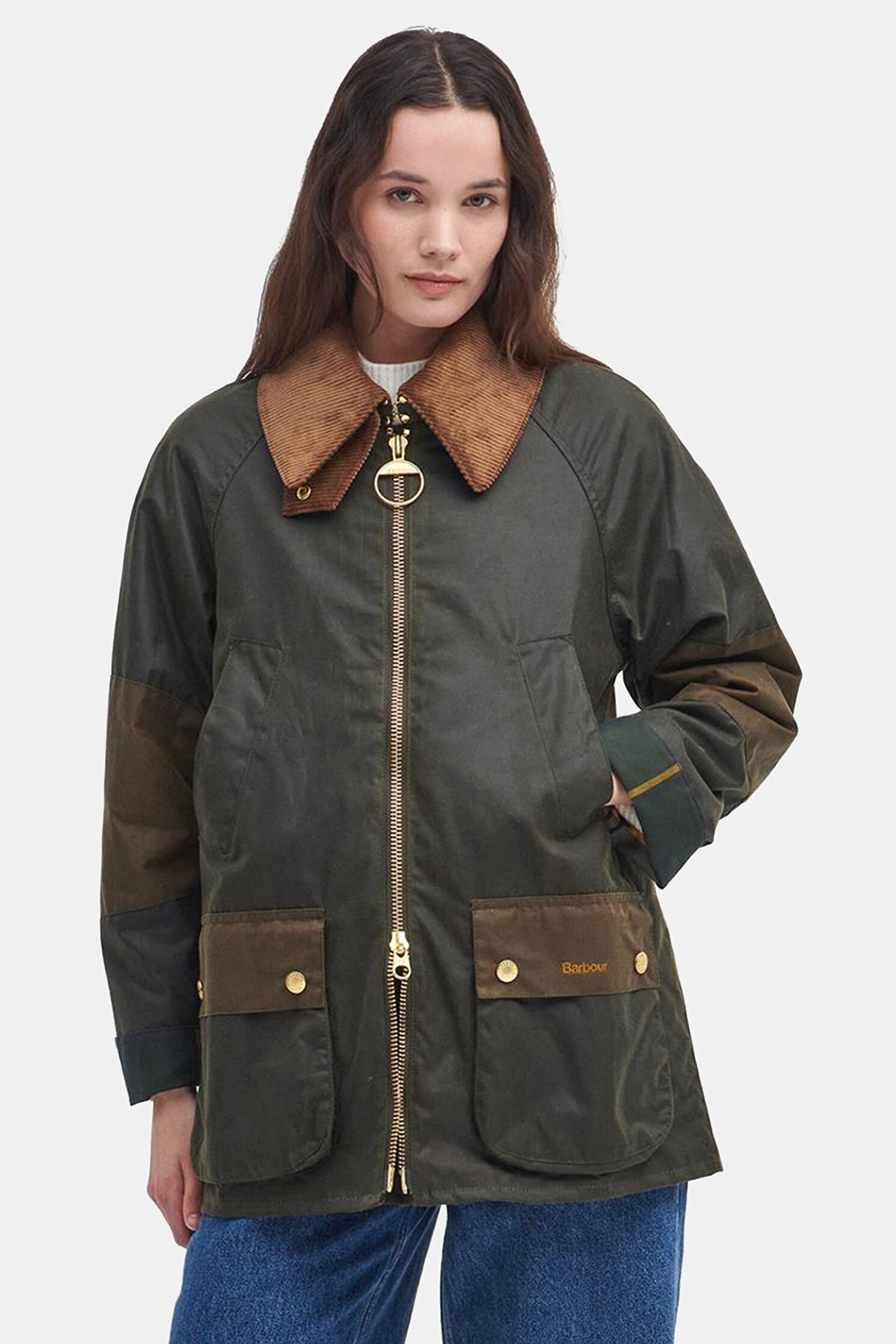 Kadın Barbour Allerston Wax Haki Mont