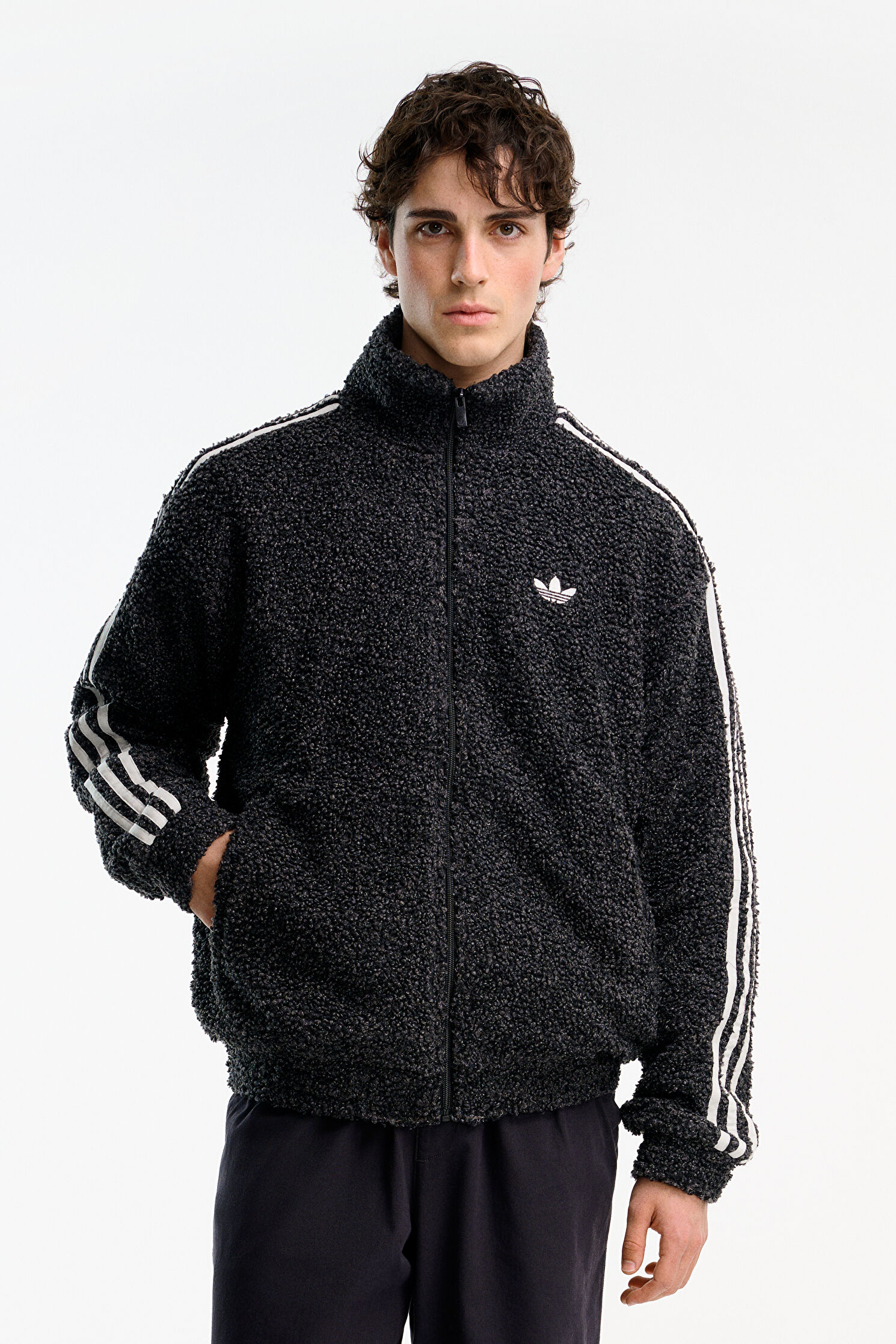 モコモコ☆ Erkek Adıdas Faux Mohair Classic Track Top Siyah Ceket