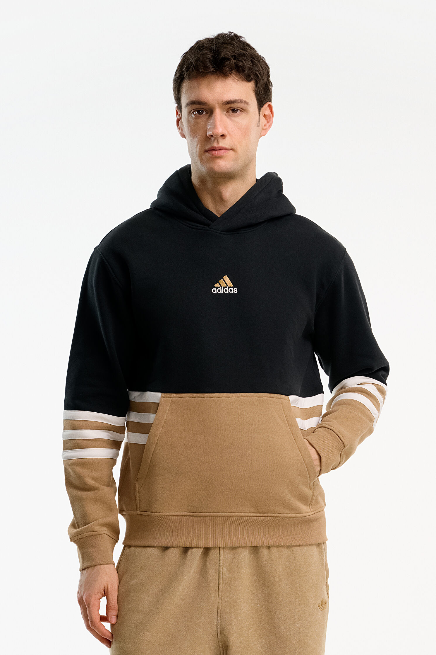 Outlet Erkek Adıdas Siyah Relax Kalıp Kapuşonlu Sweatshirt