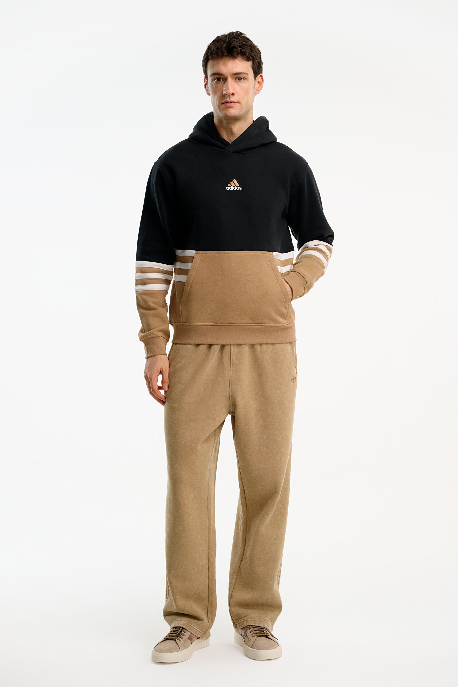 Outlet Erkek Adıdas Siyah Relax Kalıp Kapuşonlu Sweatshirt
