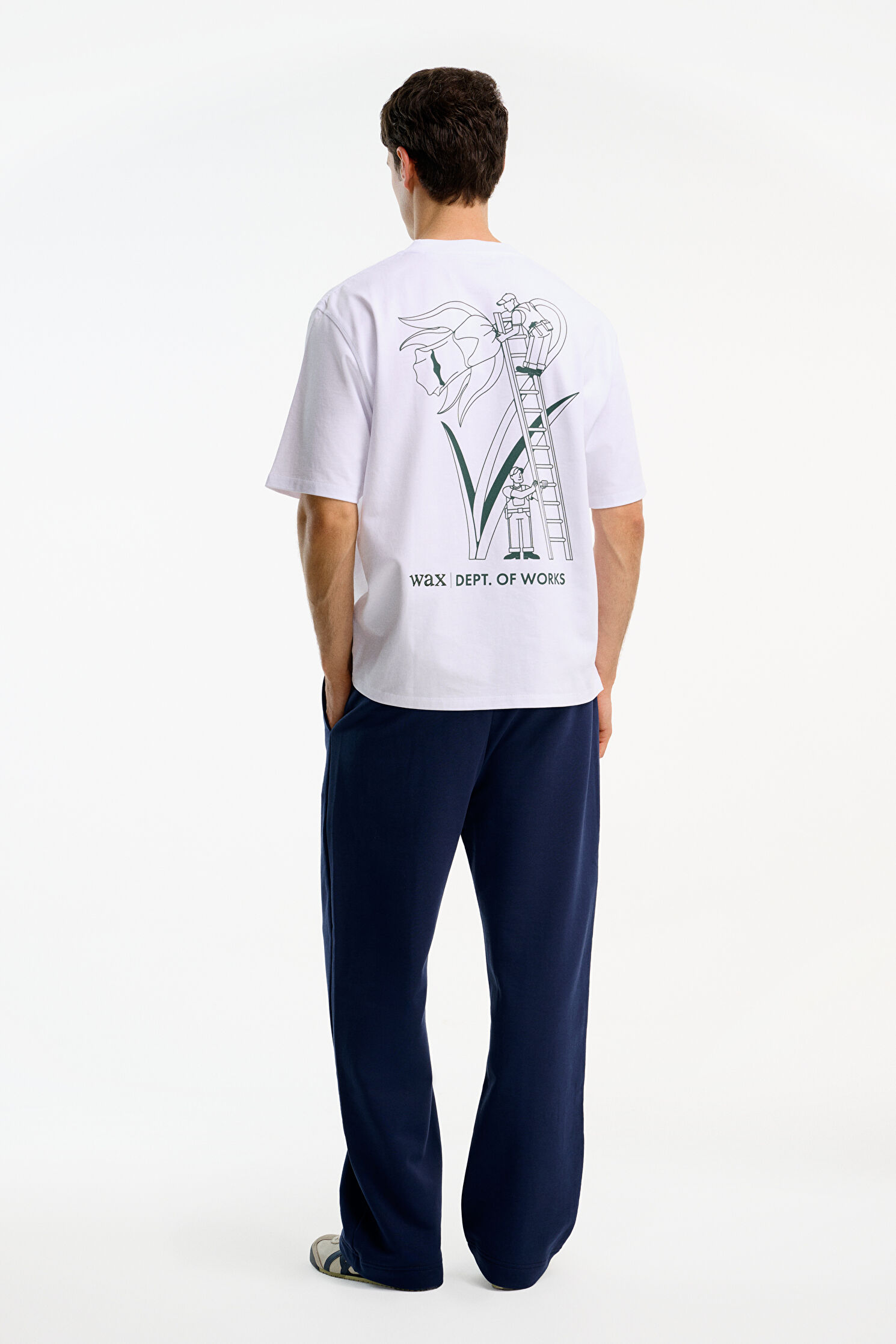 Outlet Erkek Wax London Relax Kalıp Beyaz Bisiklet Yaka Baskılı T