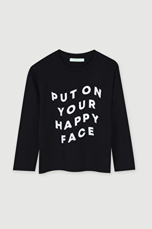 Happy Face Çocuk Uzun Kollu T-Shirt Siyah