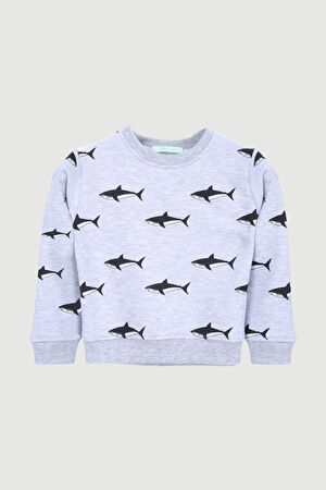 Shark Çocuk Sweatshirt Gri