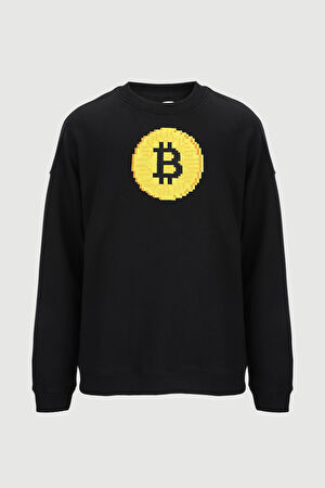 Siyah Bisiklet Yaka Sweatshirt