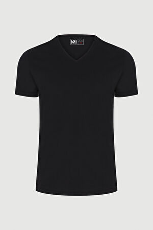 Dar Kalıp Siyah V Yaka T-Shirt_5