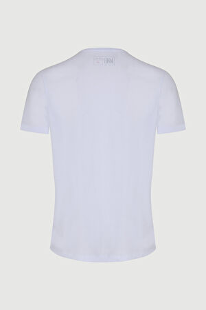 Dar Kalıp Beyaz Bisiklet Yaka T-Shirt_5