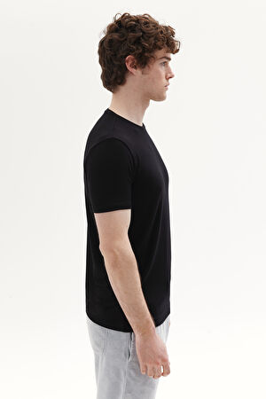 Dar Kalıp Siyah Bisiklet Yaka T-Shirt_2