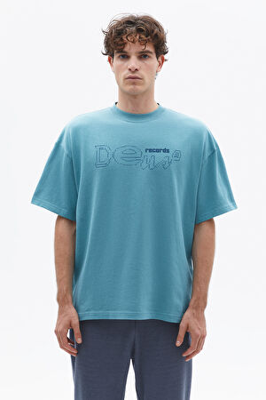 Mavi Bisiklet Yaka Baskılı T-Shirt