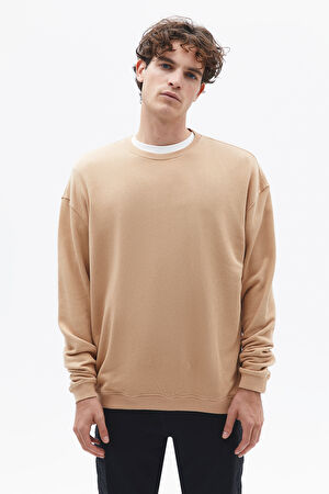 Açık Kahve Bisiklet Yaka Sweatshirt