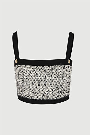 Siyah Desenli Crop Bluz