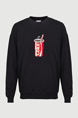 Siyah Relax Kalıp Bisiklet Yaka Sweatshirt