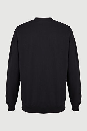 Siyah Relax Kalıp Bisiklet Yaka Sweatshirt_2