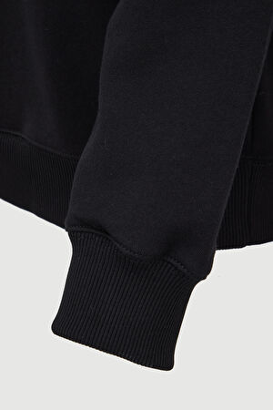 Siyah Relax Kalıp Bisiklet Yaka Sweatshirt_4