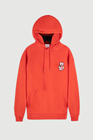 Kırmızı Relax Kalıp Kapuşonlu Sweatshirt