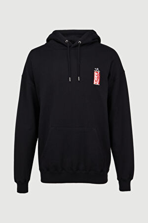 Siyah Relax Kalıp Kapuşonlu Sweatshirt