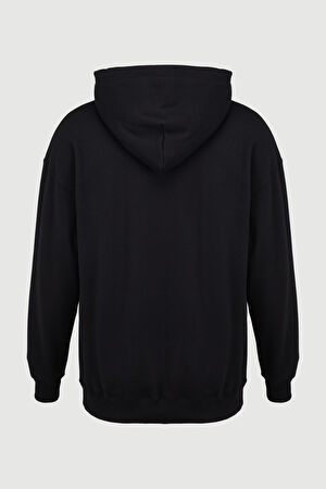 Siyah Relax Kalıp Kapuşonlu Sweatshirt_2