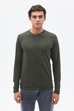 Haki Bisiklet Yaka T-Shirt