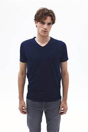 Lacivert V Yaka T-Shirt