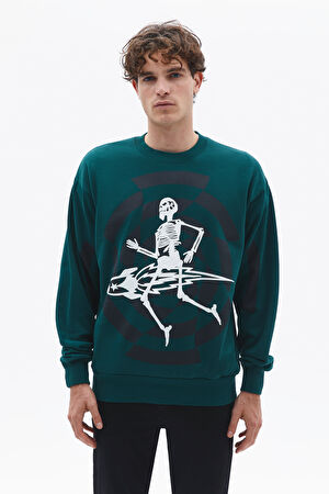 Yeşil Relax Kalıp Bisiklet Yaka Sweatshirt