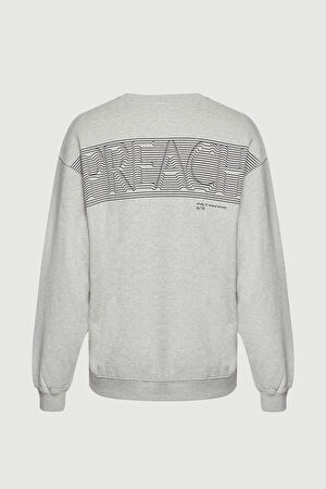 Gri Melanj Relax Kalıp Bisiklet Yaka Sweatshirt_4