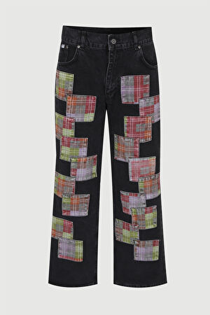 Relax Kalıp Siyah Bol Paça Jean Pantolon
