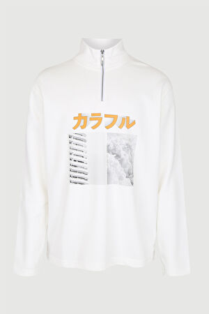 Ekru Dik Yaka Sweatshirt