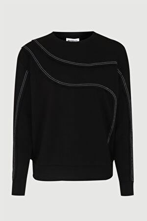 Siyah Relax Kalıp Bisiklet Yaka Sweatshirt