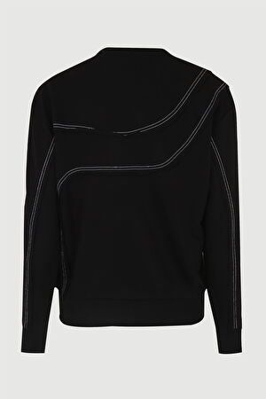 Siyah Relax Kalıp Bisiklet Yaka Sweatshirt_2