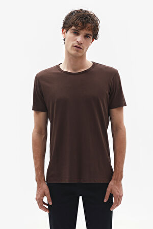 Kahve Bisiklet Yaka T-Shirt