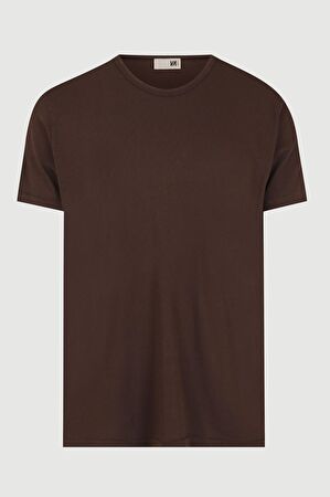 Kahve Bisiklet Yaka T-Shirt_4