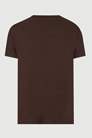 Kahve Bisiklet Yaka T-Shirt_5