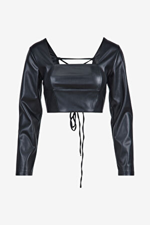 Siyah Uzun Kollu Crop Bluz