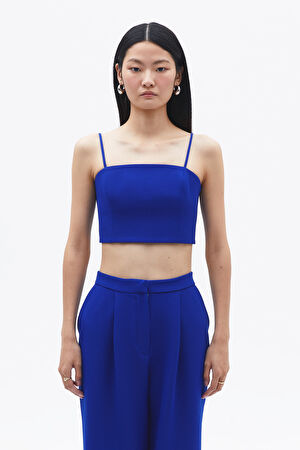 Saks Askılı Crop Bluz